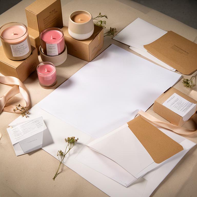 Documentos de protección de datos junto a velas aromáticas empaquetadas en una mesa de trabajo