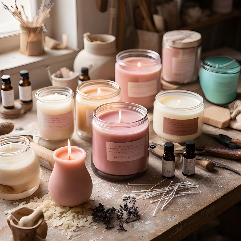 Velas aromáticas personalizadas sobre una mesa de trabajo artesanal en Adra