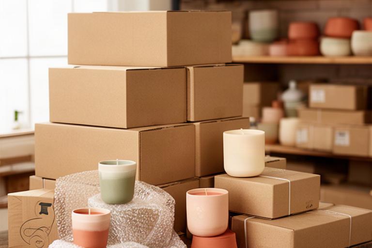 Cajas de velas artesanales preparadas para una tienda y un hotel